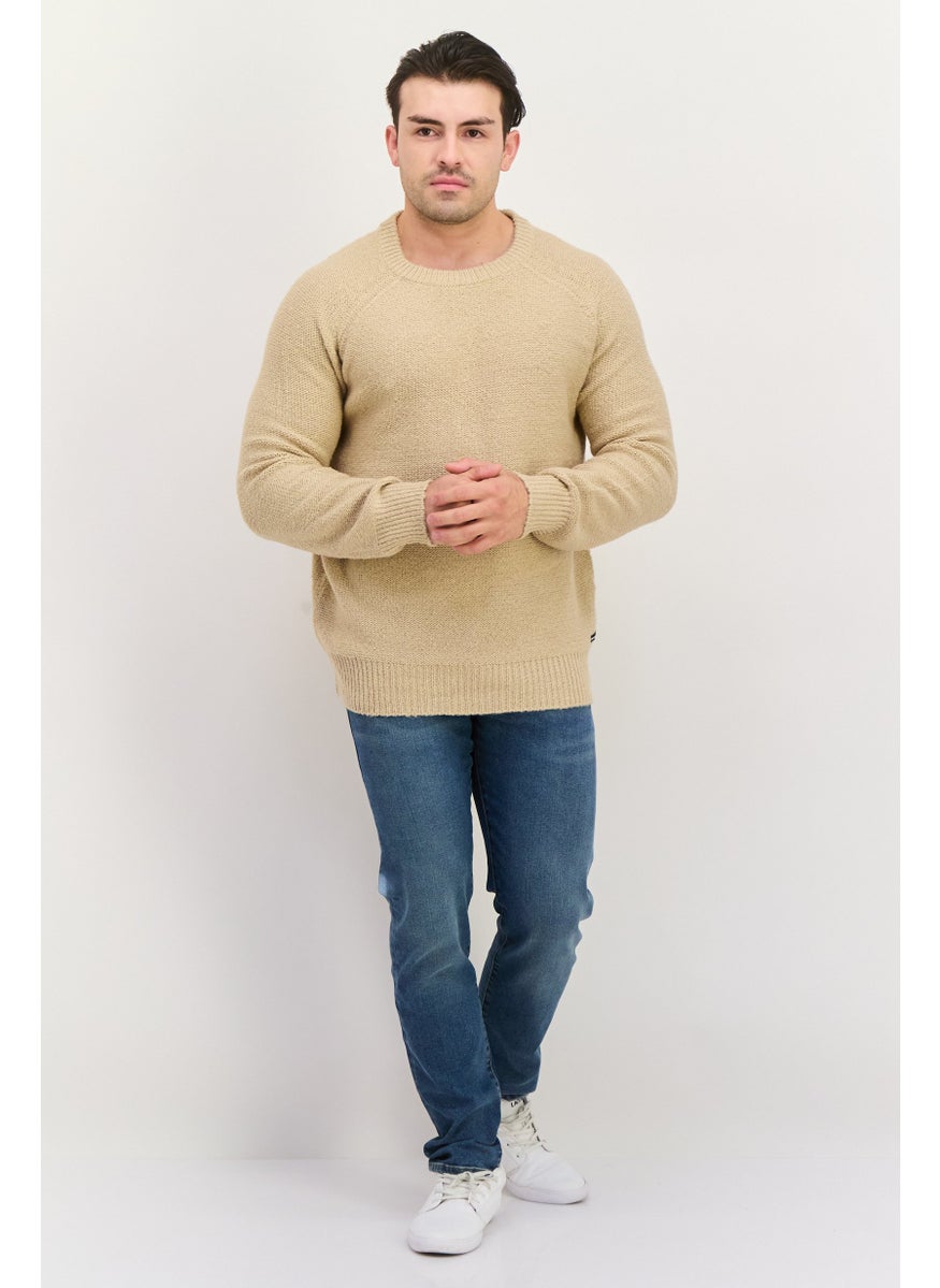 Threadbare Men Crew Neck Long Sleeve Knitted Sweater, Beige  - Image 2