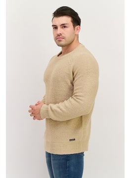 Threadbare Men Crew Neck Long Sleeve Knitted Sweater, Beige  - Image 3