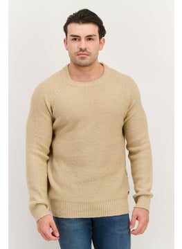 Threadbare Men Crew Neck Long Sleeve Knitted Sweater, Beige  - Image 1
