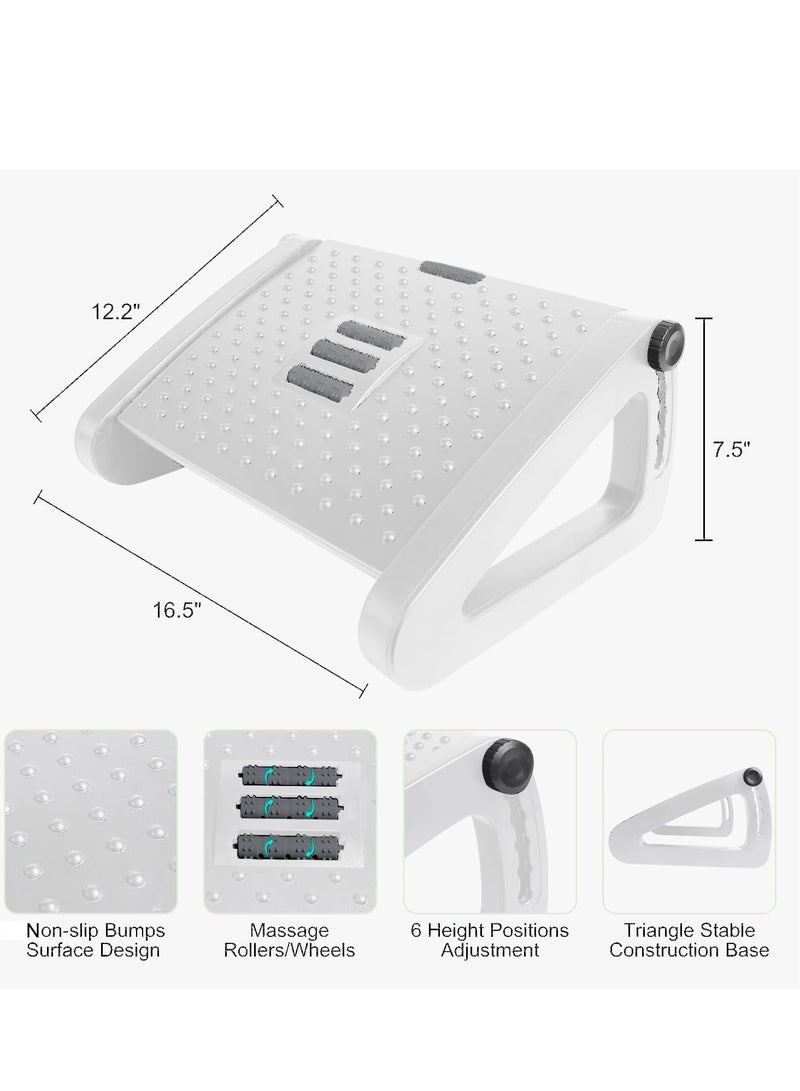 Joyelink Ergonomic Footrest, Comfort Under Desk Foot Support, 6-Position Multi-angle Adjustable Foot Pedal, Ergonomic Posture Support, with Foot Massage Roller，Footrest for Office and Home (White) - Image 5