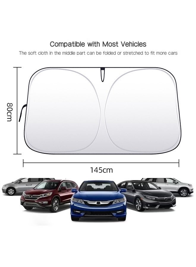 Foldable Car Windshield Sunshade with Storage Pouch, Front Windshield Reflective Sunshade, Car Window Sunshade for Sun Heat Protection and Block UV Rays, Keep Vehicle Cooler (145cm*80cm) - Image 3