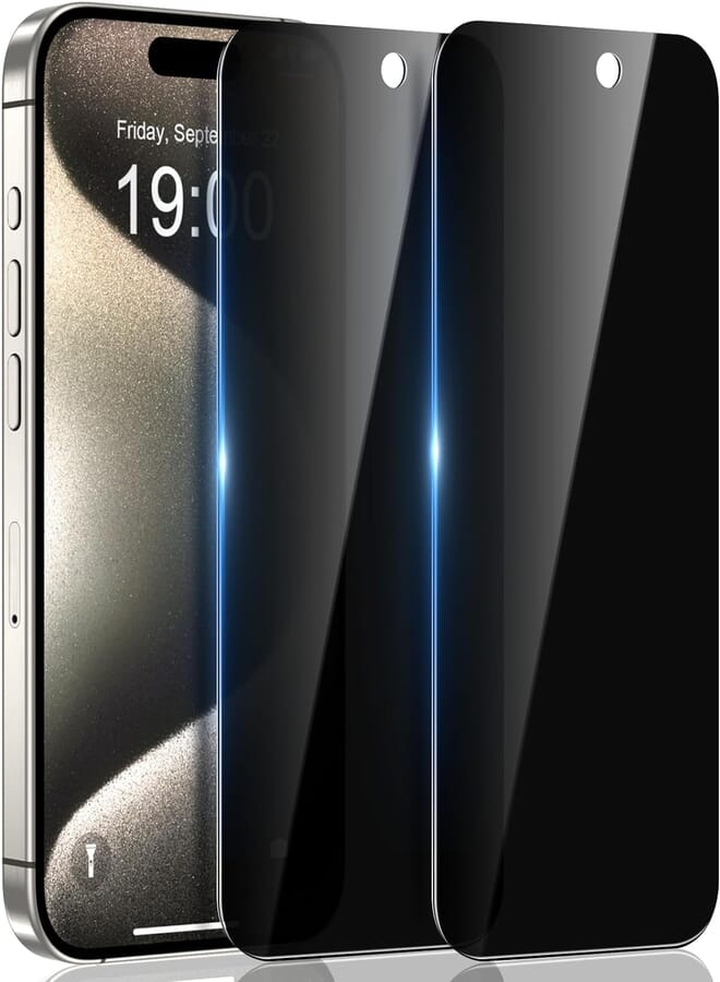 Next Next Store Privacy Tempered Glass Screen Protector Scratch Resistant Bubble Free with Hard Strip 2.5D Full Protection Compatible with iPhone 15ProMax