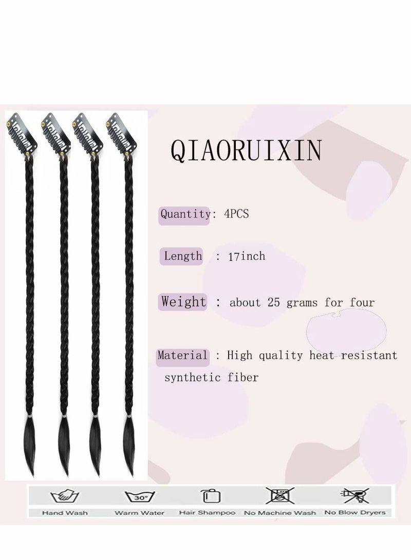 Excefore Baby Braids Hair Extensions, 4PCS Tiny Extensions 17" Long Natural Soft Synthetic Hairpieces for Women Daily Wear - Black - Image 5