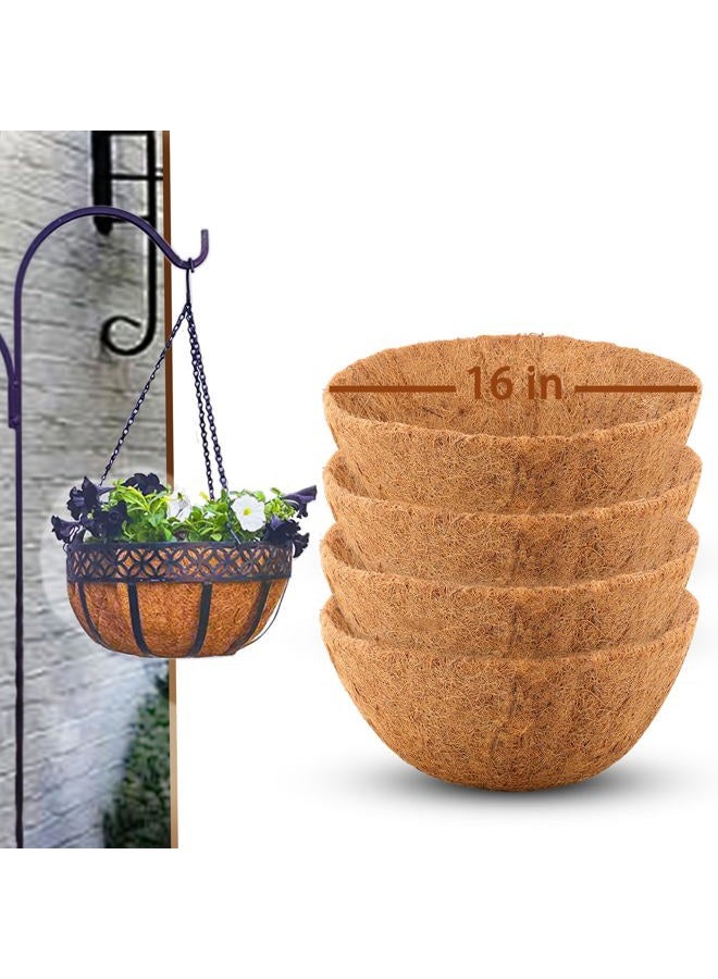 Biotolot 4 Pcs of 16-Inch Hanging Basket Coco Liners Replacement - Natural Round Coconut Fiber Planter Basket Liners for Hanging Basket Flowers - Image 1