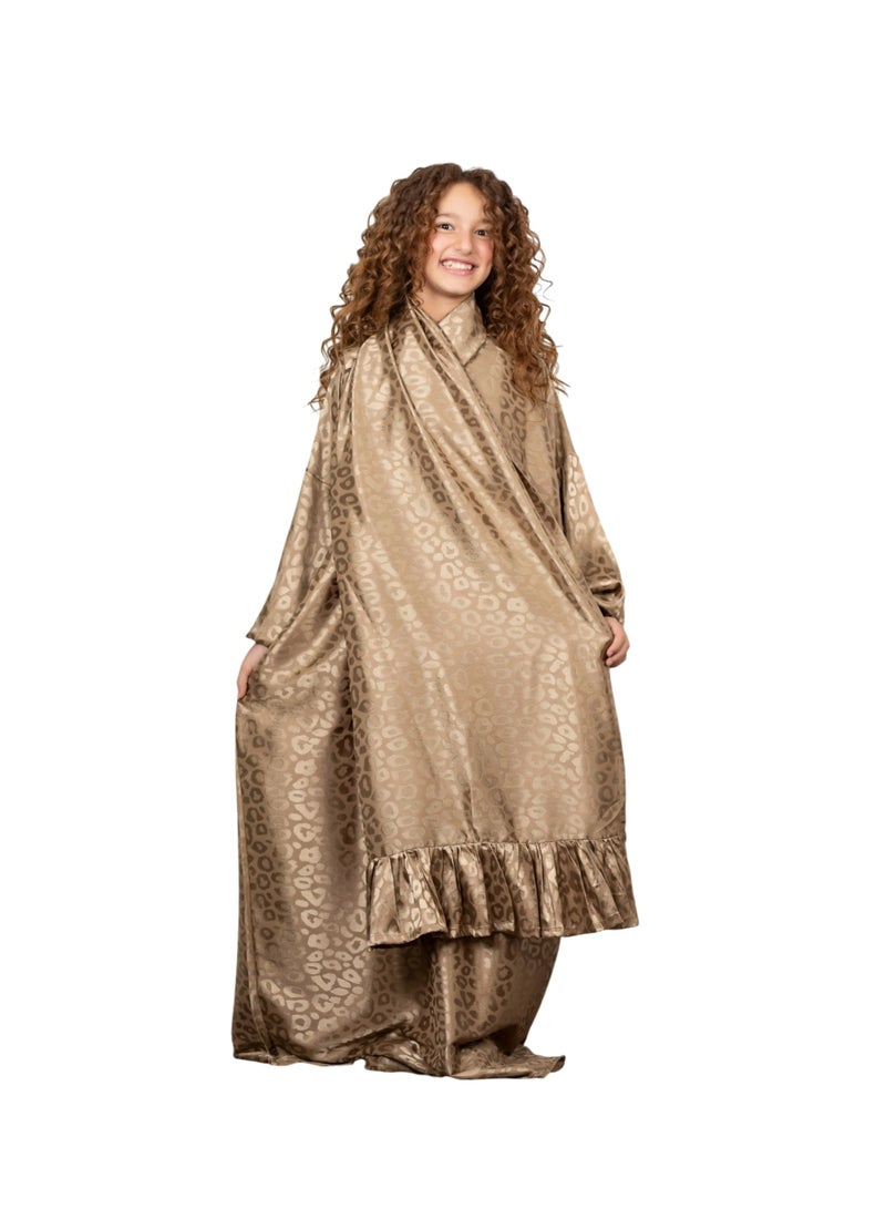 Bahga Fashion Girls’ Kids Prayer Dress – Soft Imported Satin – Elegant & Comfortable Loose Fit – Suitable for Ages 4–7 - GOLDE - Image 3