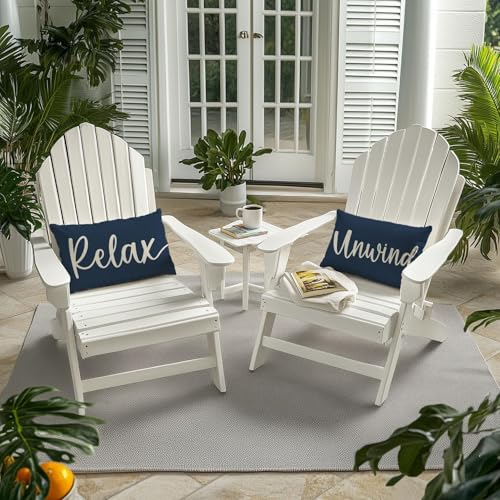 HERHOME Decorative Throw Pillow Covers 12x20 Inch Set of 2 Relax Unwind Navy Blue Outdoor Coastal Spring Summer Front Porch Patio Decor Lumbar Cushion Case Decoration for Home Sofa Couch Living Room - Image 2