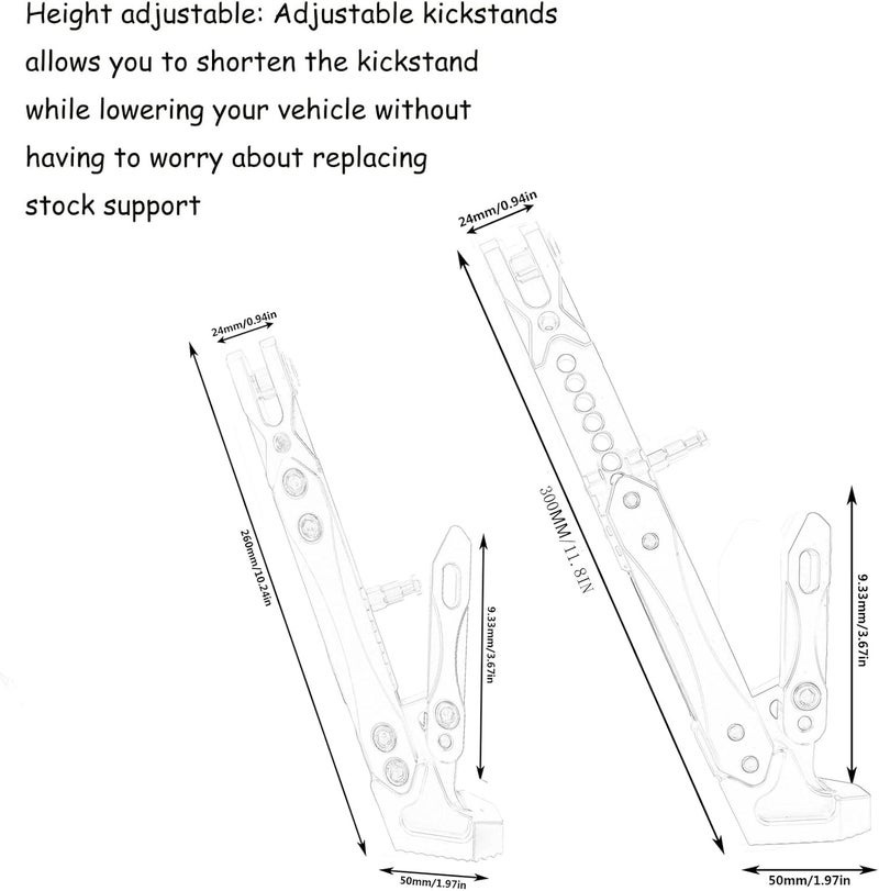 Adsspro Universal Lengthened Adjustable Long Kickstand CNC Aluminum Alloy Motorcycle Long Kickstand Accessories Motor Modified Tripod Holder Kickstand Foot Side Support Stand Motorbike Dit Pit Bike - Image 2