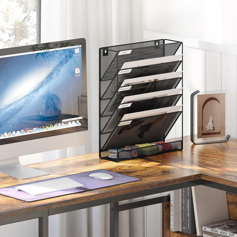 EasyPAG 5 Tier Wall File Holder, Mesh Hanging Folder Organizer with Classify Label, Versatile Desk File Holder, Vertical Wall Mounted Mail Organizer for Office Home Cubicle, Gold - Image 3