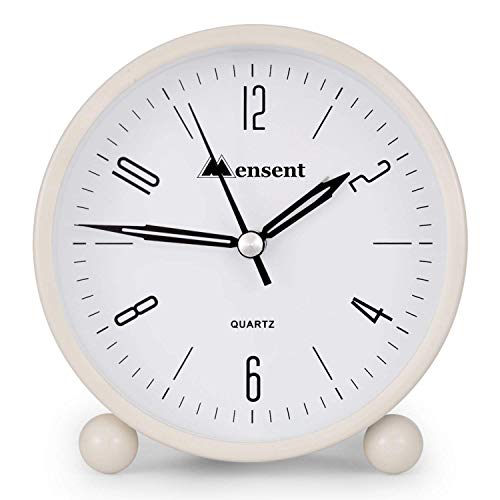 Mensent 4 Inch Round Silent Analog Alarm Clock, Non Ticking, with Night Light, Battery Powered, Simple Design for Office or Bedroom (White) - Image 2