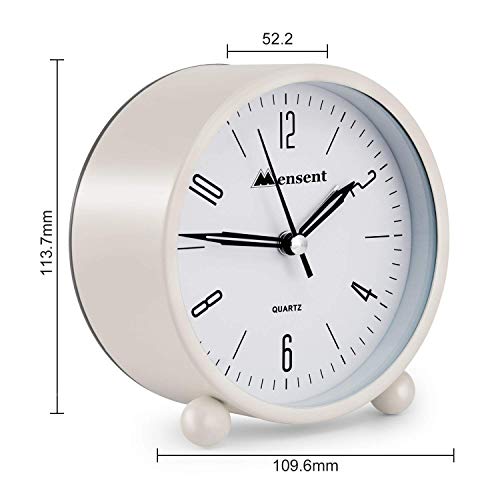 Mensent 4 Inch Round Silent Analog Alarm Clock, Non Ticking, with Night Light, Battery Powered, Simple Design for Office or Bedroom (White) - Image 3