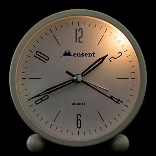 Mensent 4 Inch Round Silent Analog Alarm Clock, Non Ticking, with Night Light, Battery Powered, Simple Design for Office or Bedroom (White) - Image 4