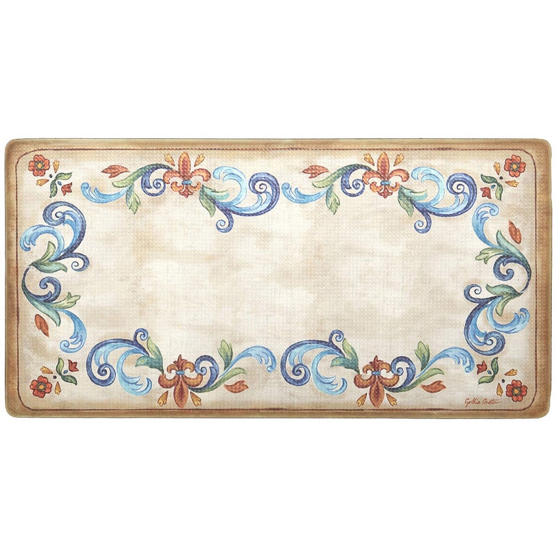 JV TEXTILES Anti Fatigue Kitchen Mat for Floor Embossed Themed Cushioned Kitchen Runner Rug Mat Non Slip Easy Wipe Clean 12 Inch Thick 20x39 inches Tuscan Fleur Cream