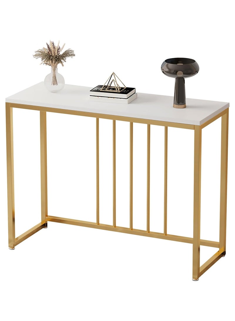 NANAO طاولة كونسول، طاولة ممر، طاولة جانبية للأريكة، طاولة مدخل صغيرة مفتوحة بإطار معدني متين لغرفة النوم، غرفة المعيشة، المدخل (ذهبي وأبيض) - Image 1