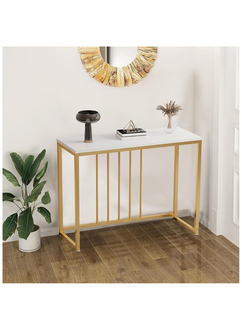 NANAO طاولة كونسول، طاولة ممر، طاولة جانبية للأريكة، طاولة مدخل صغيرة مفتوحة بإطار معدني متين لغرفة النوم، غرفة المعيشة، المدخل (ذهبي وأبيض) - Image 2