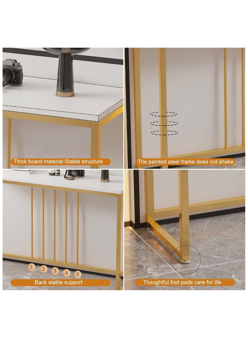 NANAO طاولة كونسول، طاولة ممر، طاولة جانبية للأريكة، طاولة مدخل صغيرة مفتوحة بإطار معدني متين لغرفة النوم، غرفة المعيشة، المدخل (ذهبي وأبيض) - Image 4