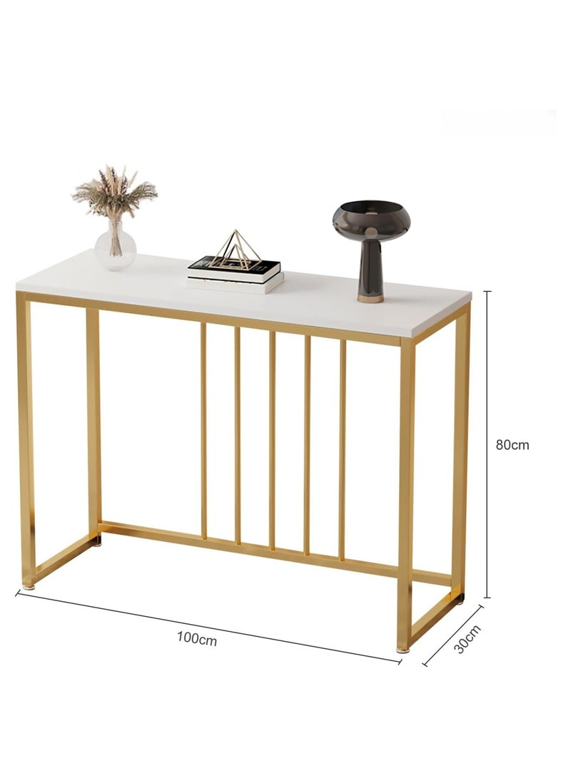 NANAO طاولة كونسول، طاولة ممر، طاولة جانبية للأريكة، طاولة مدخل صغيرة مفتوحة بإطار معدني متين لغرفة النوم، غرفة المعيشة، المدخل (ذهبي وأبيض) - Image 3