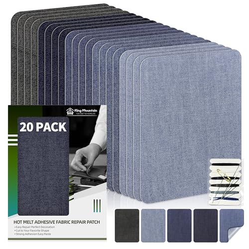 KING MOUNTAIN Iron-on Repair Patch 20 Pcs Pack,Denim Patches for Jeans Kit 3" by 4-1/4",100% Cotton Denim Iron-on Repair Patch,Jeans and Clothing Repair and Decoration Kit (Five Color 1.0) - Image 1