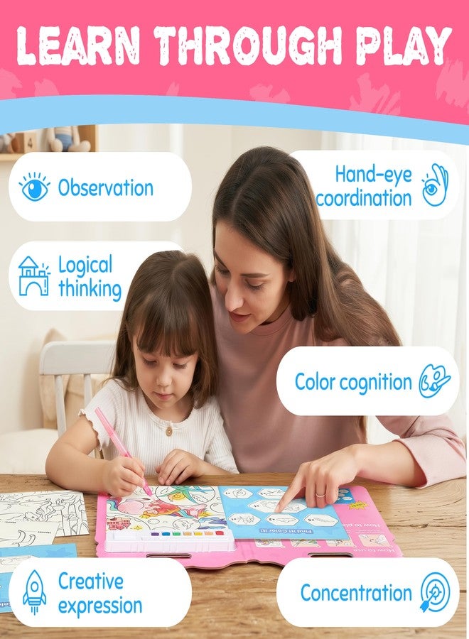 JoyCat كتب تلوين JoyCat Find & Color المائية للأطفال الصغار، لعبة تعليمية للبحث والاكتشاف، لعبة فنية وحرفية بدون فوضى، نشاط تعليمي ممتع للأطفال من سن 3-5 و4-8 سنوات، هدايا عيد الفصح للأطفال (المهر السحري) - Image 4