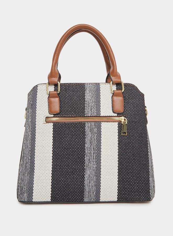 Styli Striped Satchel Bag with Removable Shoulder Strap - Image 2