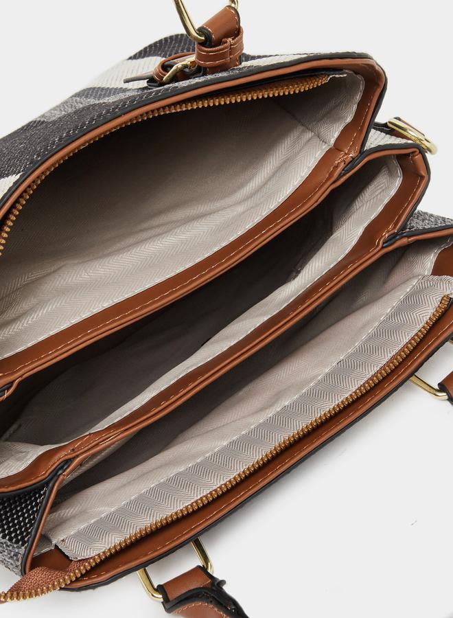 Styli Striped Satchel Bag with Removable Shoulder Strap - Image 4