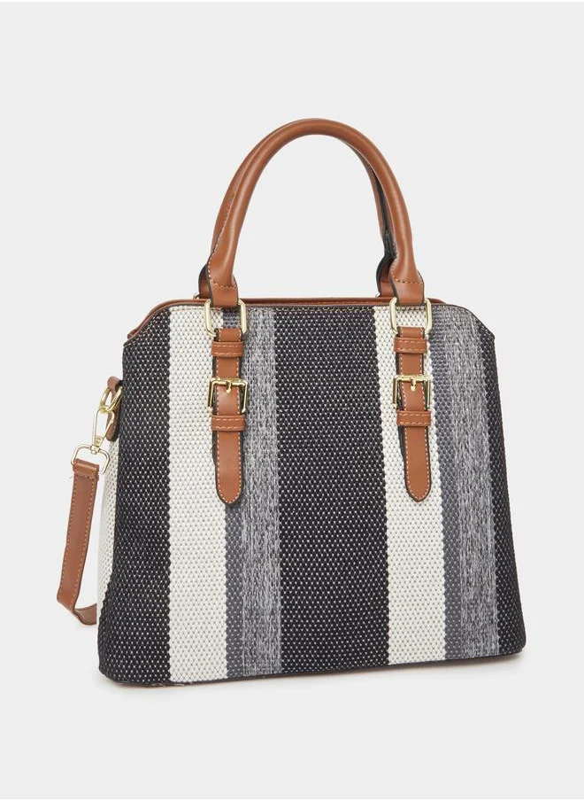 Styli Styli Striped Satchel Bag with Removable Shoulder Strap