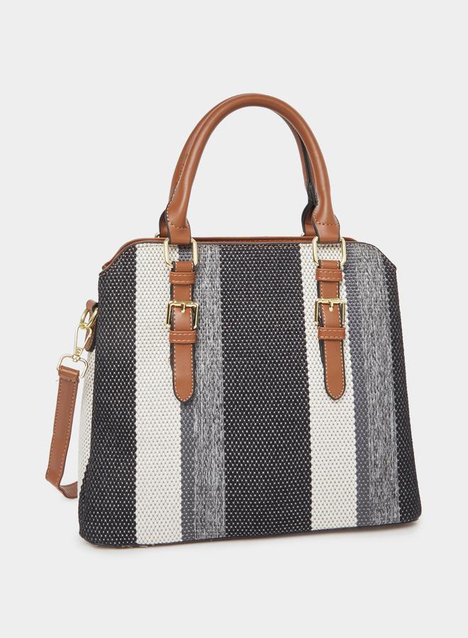 Styli Striped Satchel Bag with Removable Shoulder Strap - Image 1