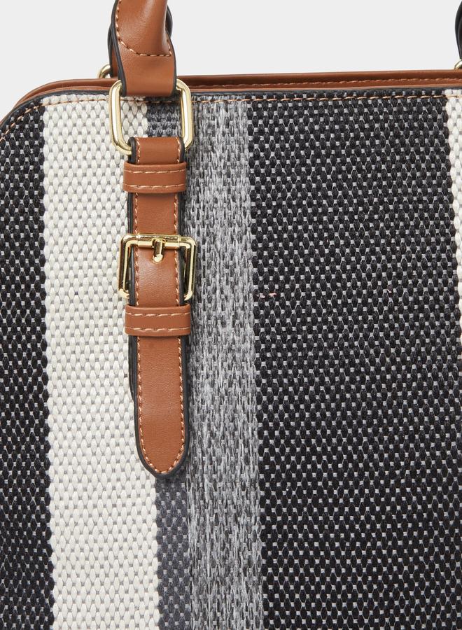 Styli Striped Satchel Bag with Removable Shoulder Strap - Image 3