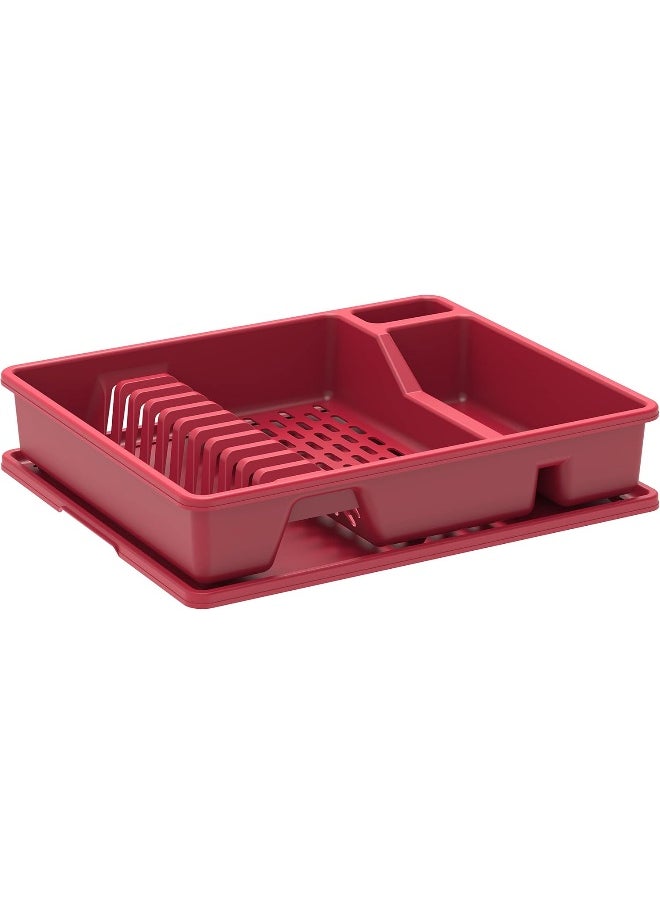 Cosmoplast - حامل أطباق بلاستيكي فاخر مع مصفاة أحمر داكن 45x37x9 سم - Image 1
