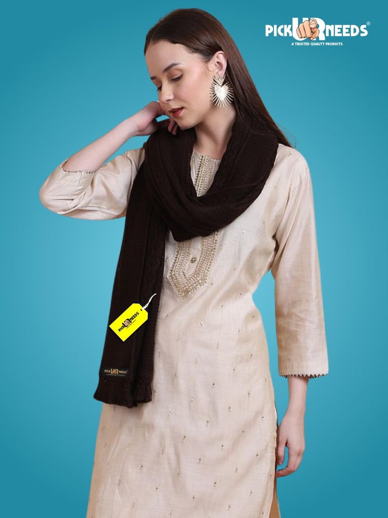 Pick Ur Needs Women’s Premium Knitted Winter Soft Shawl Woolen Warm Stole with Elegant Lace Pattern & Tassels For Girls - Image 3