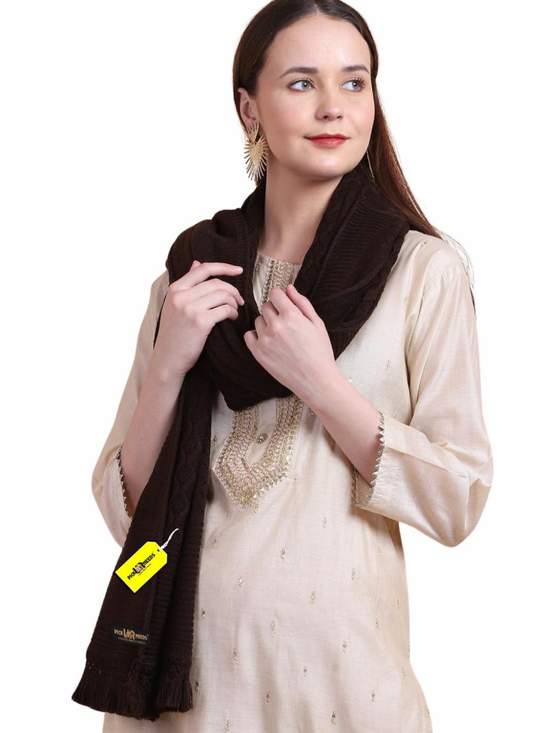 Pick Ur Needs Women’s Premium Knitted Winter Soft Shawl Woolen Warm Stole with Elegant Lace Pattern & Tassels For Girls - Image 1