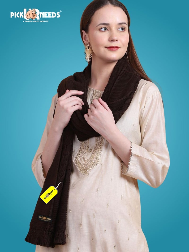 Pick Ur Needs Women’s Premium Knitted Winter Soft Shawl Woolen Warm Stole with Elegant Lace Pattern & Tassels For Girls - Image 5
