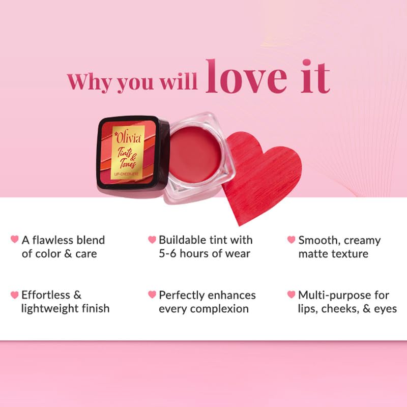 Olivia Tints Tones for Lip Cheek Eye Pink Lip Cheek Tint Pinkish Whisper 03 Easy to Blend Longlasting with Soft Creamy Finish Parabens Free No Harmful Colours or Preservatives 5g - Image 5
