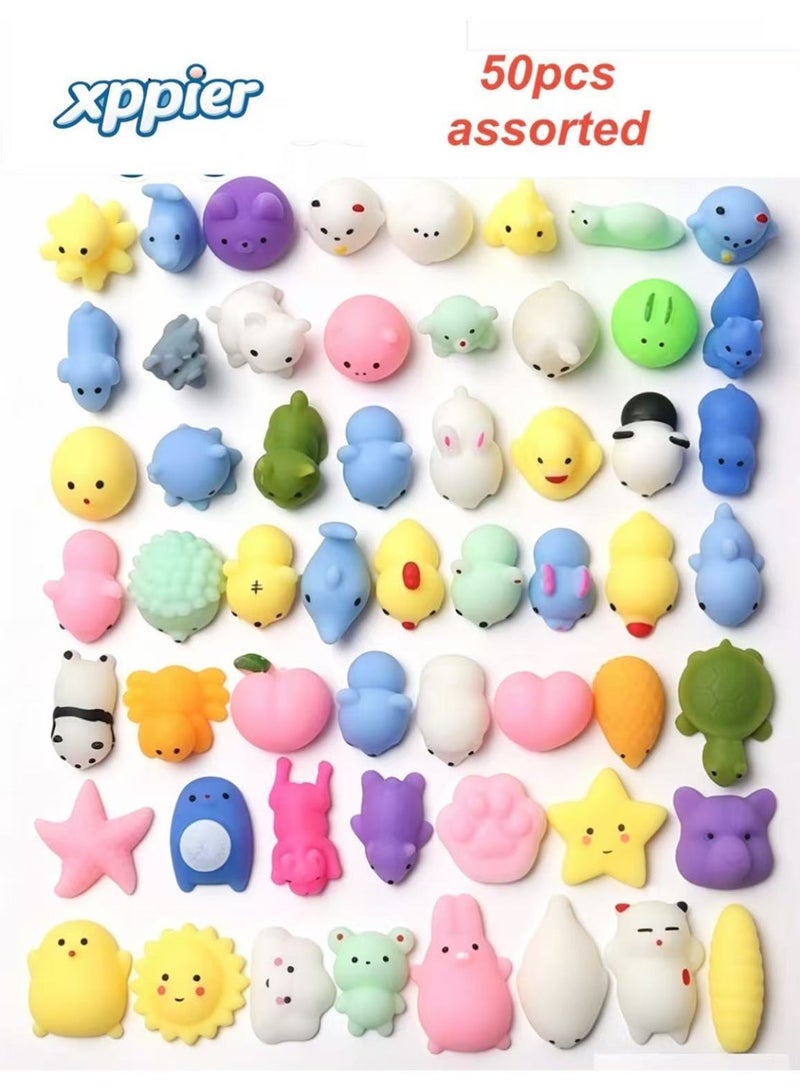xppier 50 Pcs Squishy Toys, Kids Party Favors Mini Squishy Toy, Stress Relief Toys Squishies Bulk Toys, Classroom Prizes Birthday Party Gifts for Kids Adults - Image 1