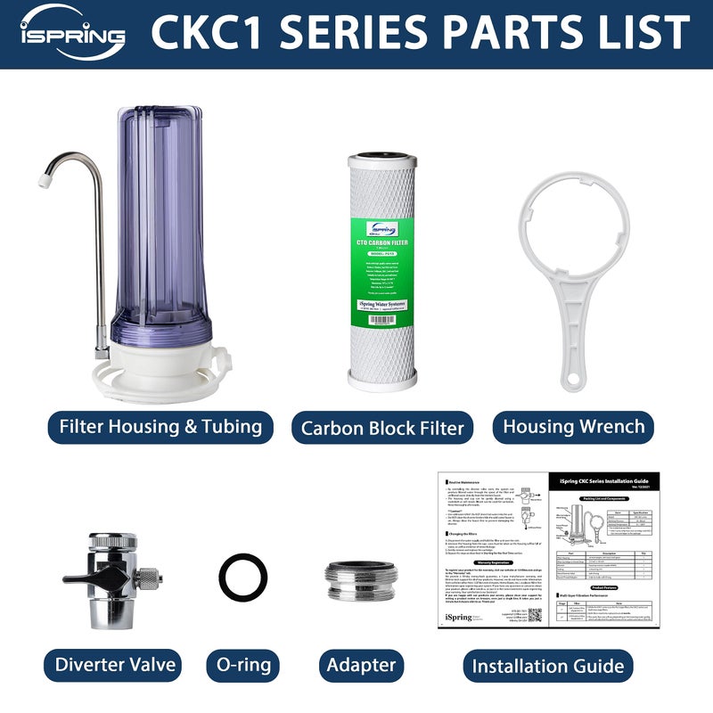 iSpring نظام ترشيح مياه الشرب iSpring CKC1C على السطح مع فلتر كربوني، 2.5" × 10"، شفاف - Image 2