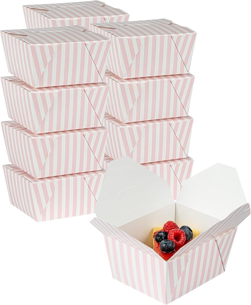 Restaurantware Bio Tek 51 x 41 x 26 Inch Food Containers 50 Durable Takeaway Boxes  Disposable Striped Pink And White Paper 30 Ounce Takeout Boxes Rectangle For Takeouts And Delivery - Image 1