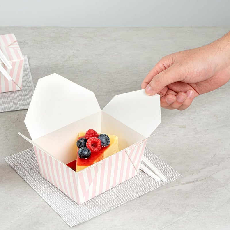 Restaurantware Bio Tek 51 x 41 x 26 Inch Food Containers 50 Durable Takeaway Boxes  Disposable Striped Pink And White Paper 30 Ounce Takeout Boxes Rectangle For Takeouts And Delivery - Image 5