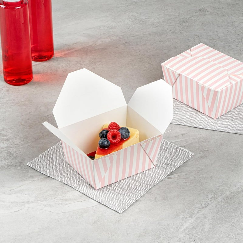 Restaurantware Bio Tek 51 x 41 x 26 Inch Food Containers 50 Durable Takeaway Boxes  Disposable Striped Pink And White Paper 30 Ounce Takeout Boxes Rectangle For Takeouts And Delivery - Image 3