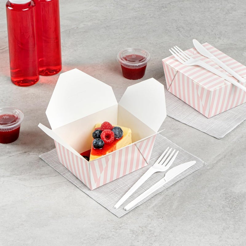 Restaurantware Bio Tek 51 x 41 x 26 Inch Food Containers 50 Durable Takeaway Boxes  Disposable Striped Pink And White Paper 30 Ounce Takeout Boxes Rectangle For Takeouts And Delivery - Image 4