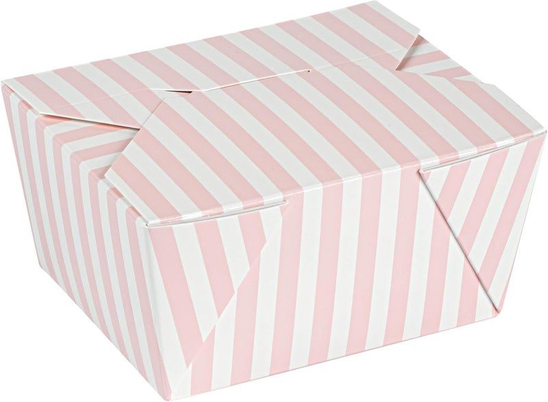 Restaurantware Bio Tek 51 x 41 x 26 Inch Food Containers 50 Durable Takeaway Boxes  Disposable Striped Pink And White Paper 30 Ounce Takeout Boxes Rectangle For Takeouts And Delivery - Image 2