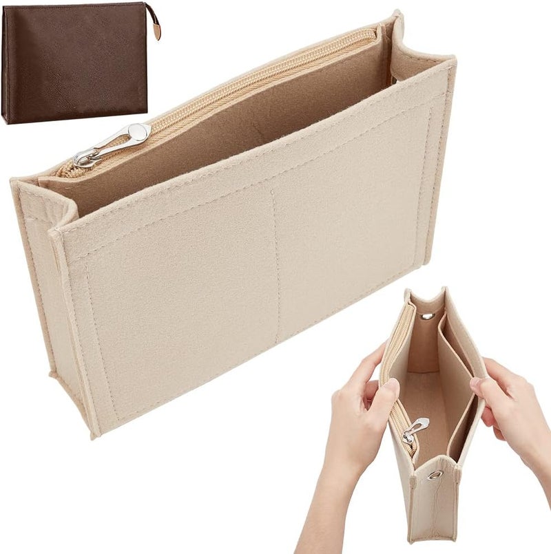 كلاراكو منظم حقيبة كلاركو من قطعتين، حقيبة يد متعددة الجيوب، حقيبة أدوات تجميل، حقيبة منظم داخل حقيبة، حقيبة مبطنة بسحاب مع حلقة تخزين داخلية، 8.6 × 6.3 بوصة - Image 1