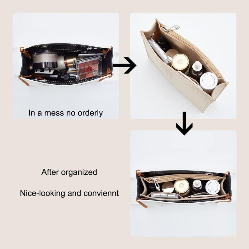 كلاراكو منظم حقيبة كلاركو من قطعتين، حقيبة يد متعددة الجيوب، حقيبة أدوات تجميل، حقيبة منظم داخل حقيبة، حقيبة مبطنة بسحاب مع حلقة تخزين داخلية، 8.6 × 6.3 بوصة - Image 4