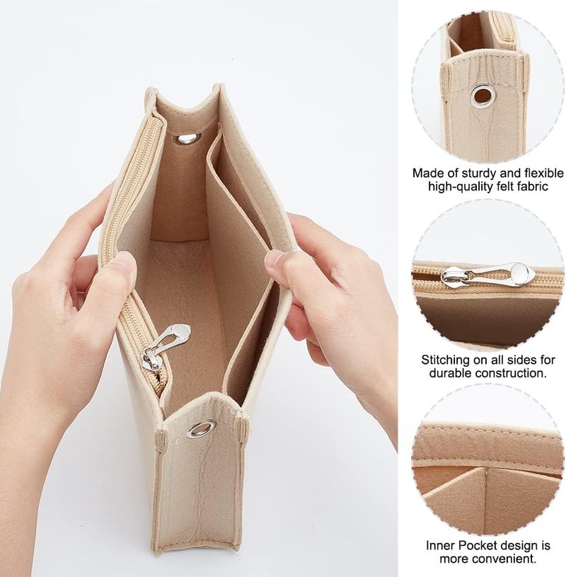 كلاراكو منظم حقيبة كلاركو من قطعتين، حقيبة يد متعددة الجيوب، حقيبة أدوات تجميل، حقيبة منظم داخل حقيبة، حقيبة مبطنة بسحاب مع حلقة تخزين داخلية، 8.6 × 6.3 بوصة - Image 3