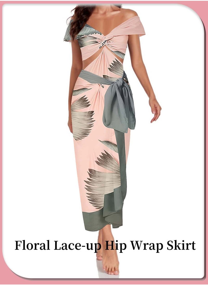 Moovant - Women's 2 Pieces Floral Swimsuit Set, Sleeveless Bikini, One Piece Swimsuit, Floral Print Conservative Swimwear, with Cover Up Bathing Hip Wrap Skirt Suits Burkini Beachwear - Image 1