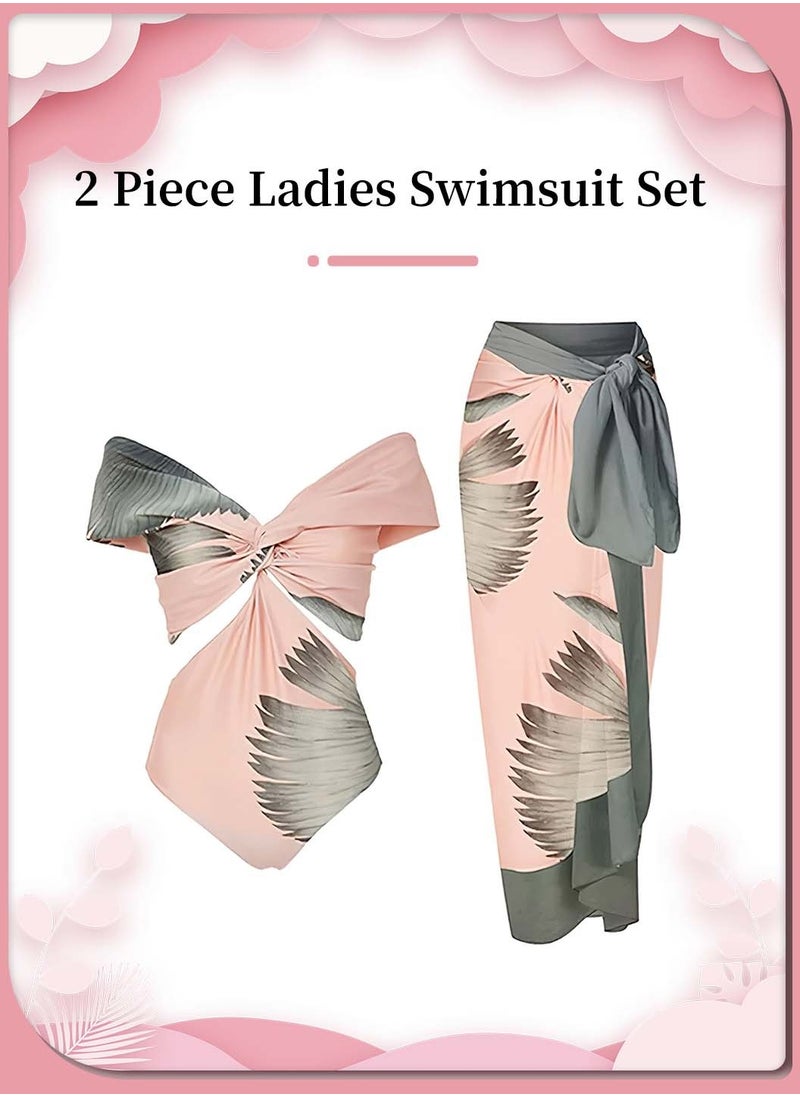 Moovant - Women's 2 Pieces Floral Swimsuit Set, Sleeveless Bikini, One Piece Swimsuit, Floral Print Conservative Swimwear, with Cover Up Bathing Hip Wrap Skirt Suits Burkini Beachwear - Image 1