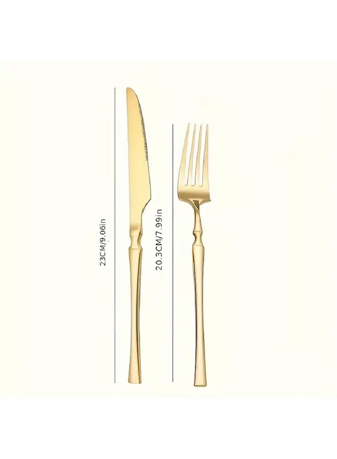 Golden 12 Piece Flatware Set Includes 6 Knives and 6 Forks Polished Stainless Steel Durable Cutlery - Image 3