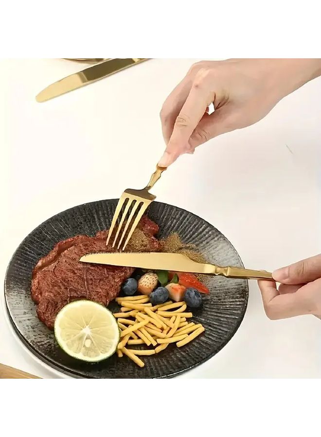 Golden 12 Piece Flatware Set Includes 6 Knives and 6 Forks Polished Stainless Steel Durable Cutlery - Image 5