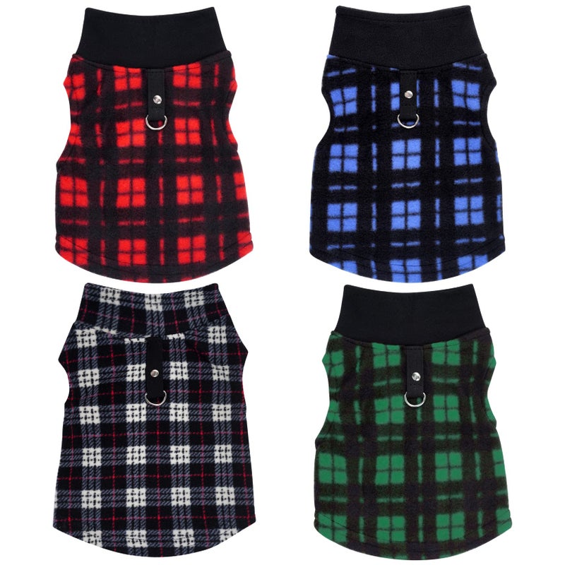 Rbenxia 4-Piece Buffalo Plaid Dog Sweater Set - Soft Fleece Vest & Pullover Jacket with Leash Ring for Puppy, Cat & Small Dog Pets - Warm Winter Outfits (X-Small) - Image 2