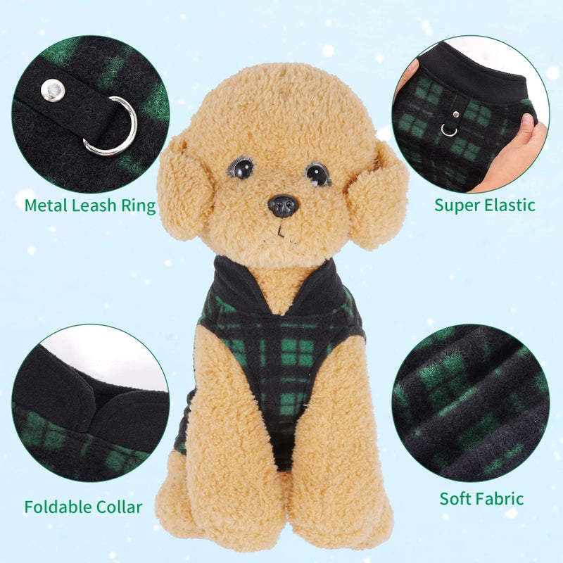 Rbenxia 4-Piece Buffalo Plaid Dog Sweater Set - Soft Fleece Vest & Pullover Jacket with Leash Ring for Puppy, Cat & Small Dog Pets - Warm Winter Outfits (X-Small) - Image 4