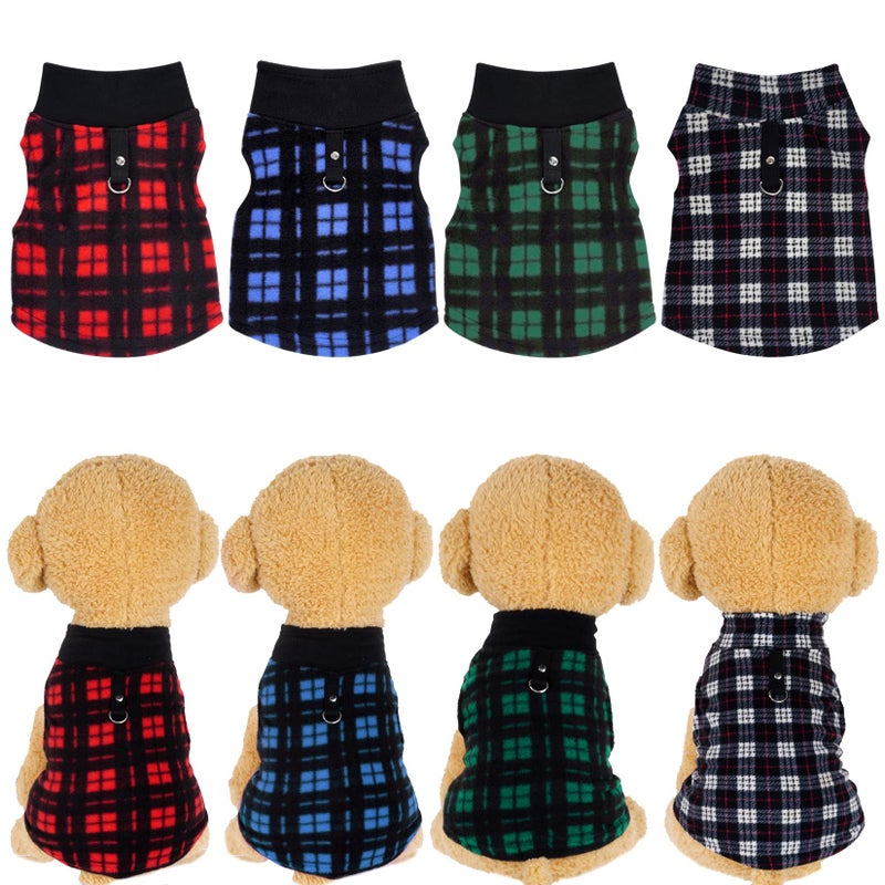 Rbenxia 4-Piece Buffalo Plaid Dog Sweater Set - Soft Fleece Vest & Pullover Jacket with Leash Ring for Puppy, Cat & Small Dog Pets - Warm Winter Outfits (X-Small) - Image 3