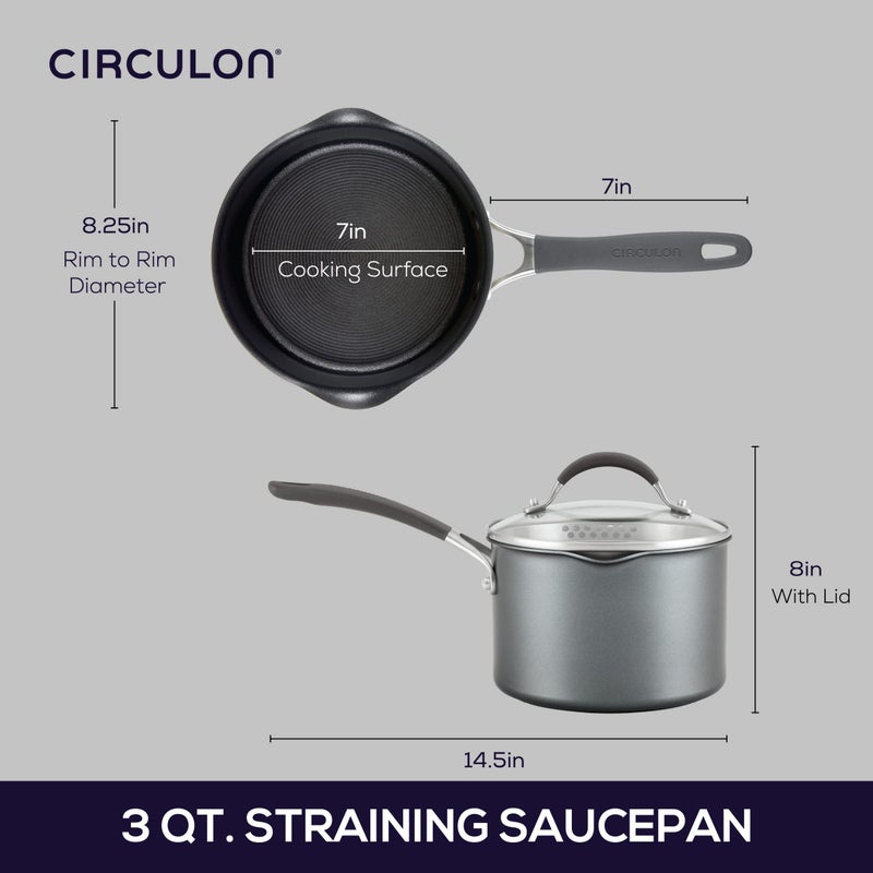 Circulon A1 Series with ScratchDefense Technology Nonstick Induction Straining Sauce Pan with Lid, 3 Quart, Aluminum, Graphite - Image 3